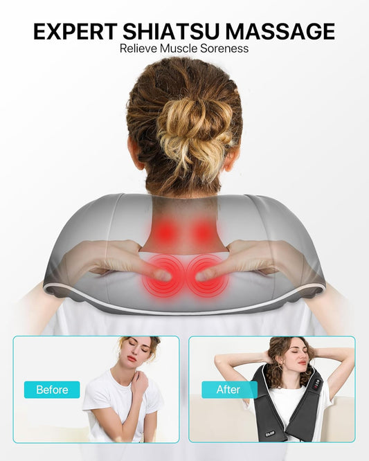 Shiatsu Neck & shoulder Massager with Heat - 8 Rotating Nodes