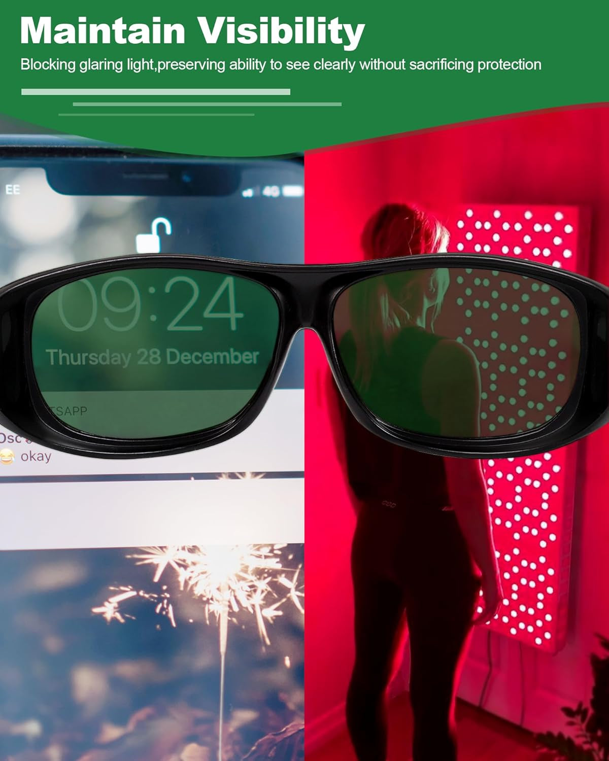 Red Light Therapy Glasses, Superior Eye Protection for Infrared & LED Light Sessions–Blocks 200-2000Nm Harmful Wavelengths,Maintain Visibility, Lightweight Comfortable Red Light Goggles