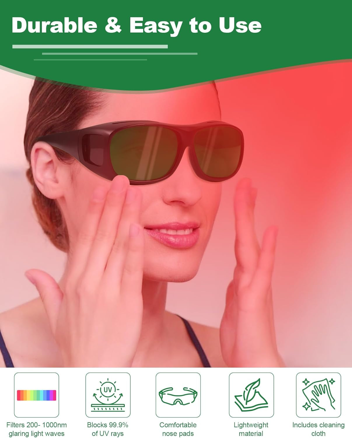 Red Light Therapy Glasses, Superior Eye Protection for Infrared & LED Light Sessions–Blocks 200-2000Nm Harmful Wavelengths,Maintain Visibility, Lightweight Comfortable Red Light Goggles