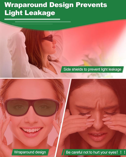 Red Light Therapy Glasses, Superior Eye Protection for Infrared & LED Light Sessions–Blocks 200-2000Nm Harmful Wavelengths,Maintain Visibility, Lightweight Comfortable Red Light Goggles